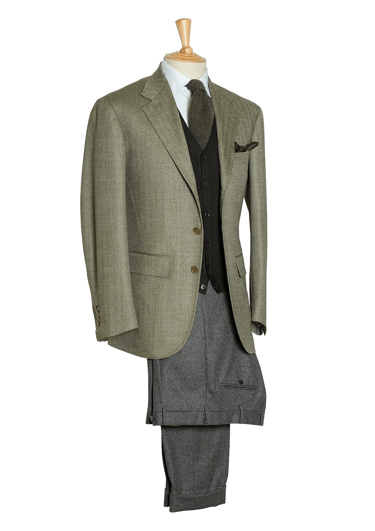 Men's Sage Lambswool Herringbone Singlebreasted Jacket in Escorial 100