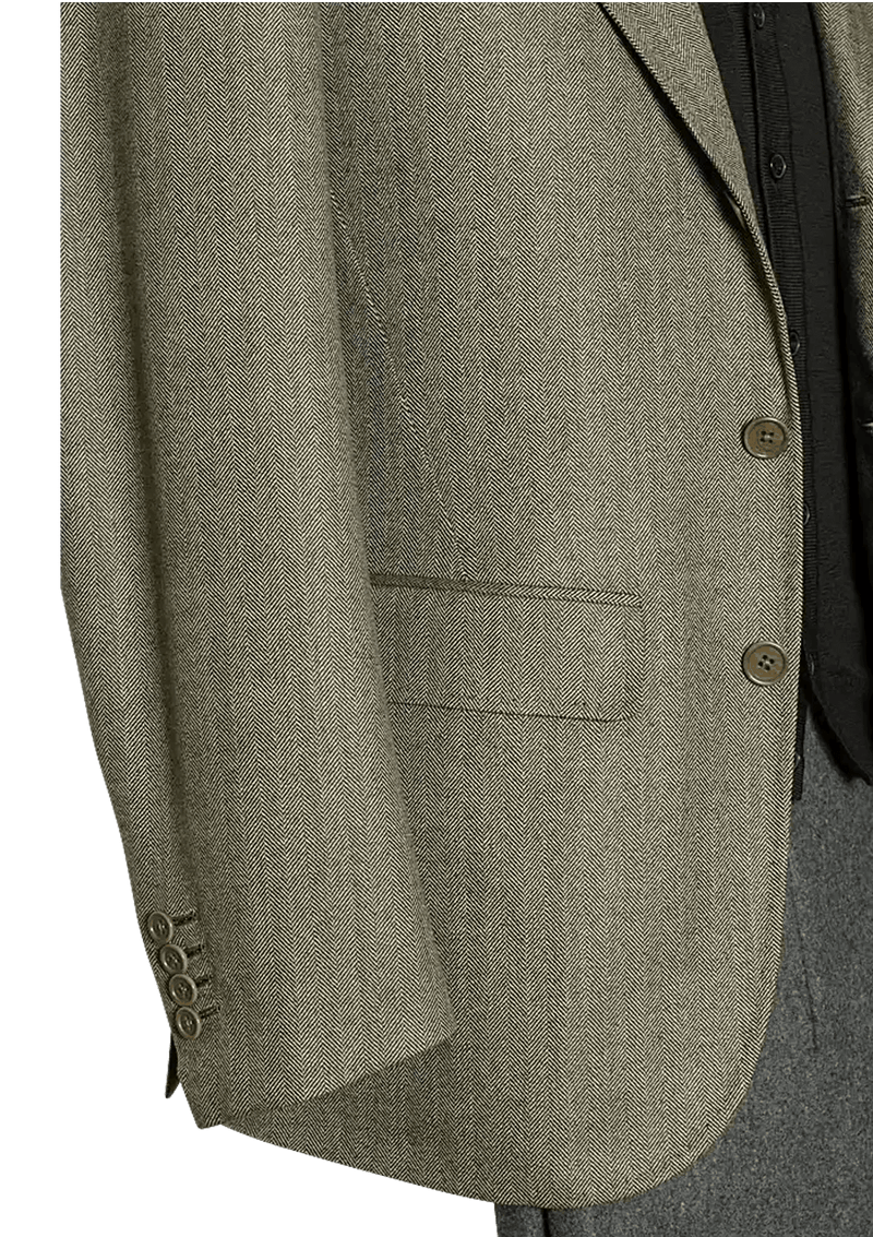 Men's Sage Lambswool Herringbone Single-breasted Jacket